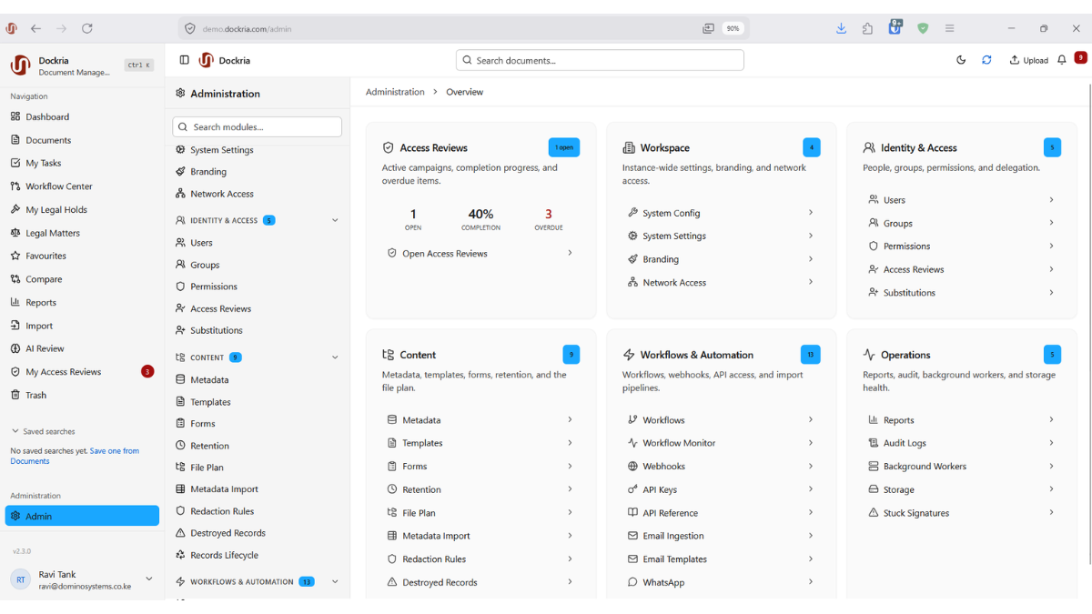 Dockria EDMS features overview interface screenshot