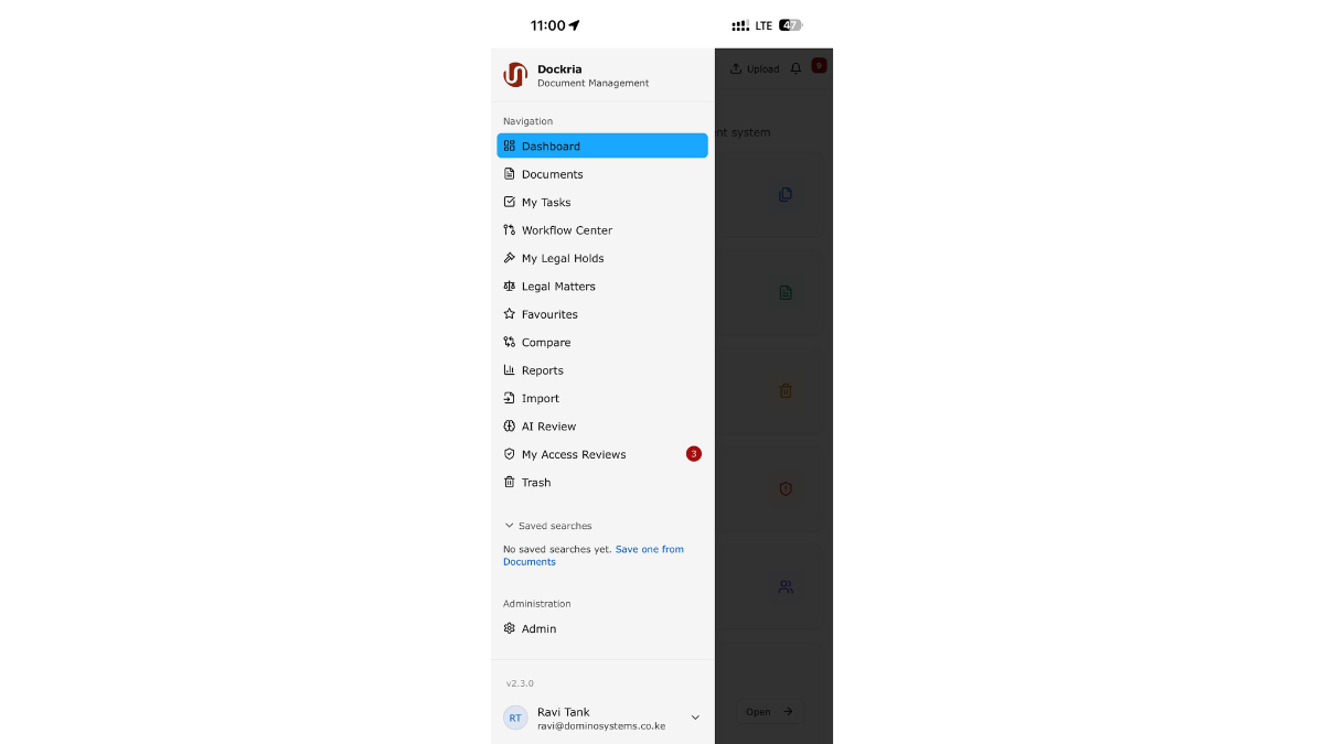Mobile-Responsive Access, Dockria EDMS interface screenshot